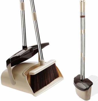 Chaklii Extended Broom And Dustpan Set 50 Long Handle Rotatable Self Cleaning Broom And Dust Pan