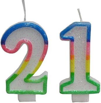 De Ultimate 21 Rainbow Border Glitter Candle For Birthday Cake