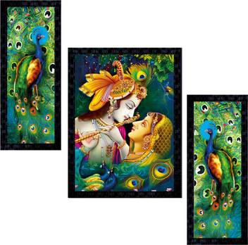 Janki Online Set Of 3 God Radha Krishna Modern Art Glass Framed