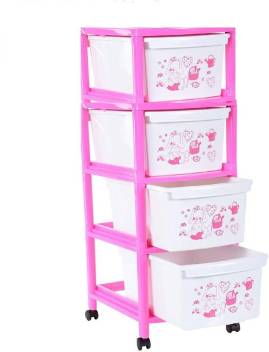 Liza Pink Color 4 Drawer Set Plastic Free Standing Cabinet Price