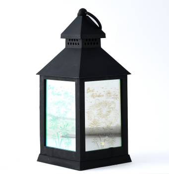 Asn Led Best Wishes Glass Lantern Black Microfibre Glass Hanging