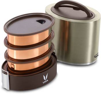 Flipkart Com Vaya Tyffyn 1000 Ml Graphite Copper Finished Stainless Steel Tiffin Box Without Bagmat One 400 Ml Two 300 Ml Containers 3 Containers Lunch Box