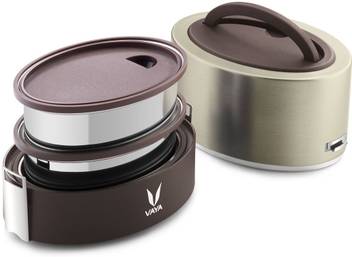 Flipkart Com Vaya Tyffyn Lyte 600 Ml Graphite Polished Stainless Steel Tiffin Box Without Bagmat Two 300 Ml Containers 2 Containers Lunch Box