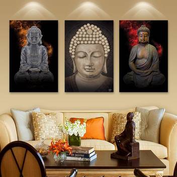 Leuro 3 Pieces Contemporary Wall Art Lord Buddha Oil Painting