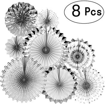 Enjoy Silver 6pcs Set Round Wheel Fiesta Silver Paper Fans For