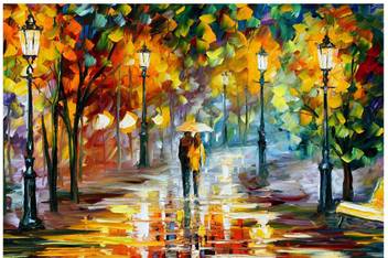 Art Amori Couple Walkin In Rainy Weather Landscape Art Sparkle