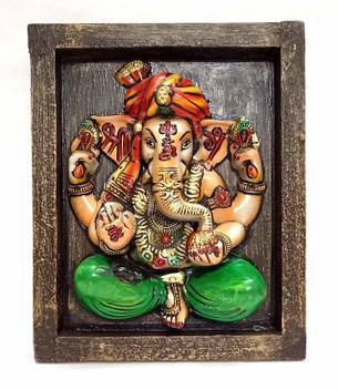 Ethnic Karigari Ganesha Paintings With Frame Wall Hanging For House Main Door Entrance Decoration Metal And Wood Multicolor 28x23x7cm Religious Frame Price In India Buy Ethnic Karigari Ganesha Paintings With Frame