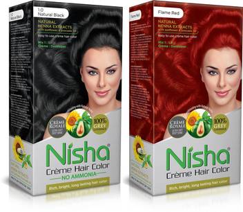Nisha Creme Hair Color Combo Set Natural Black And Flame Red Hair