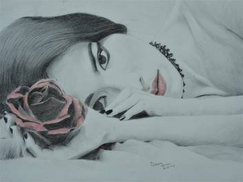 D S Company D S Girl With Rose Colour Pencil Drawing Charcoal