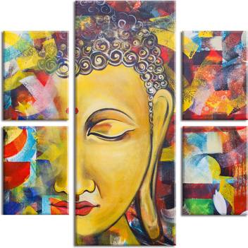 Studioedit Buddha Split Canvas Painting Set Of 5 Multicolour