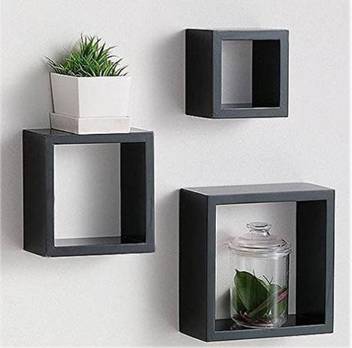 The Bells Square Wall Shelf Set Of 3 Floating Wall Shelves Black