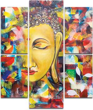 Studioedit Buddha Split Canvas Painting Set Of 5 Multicolour