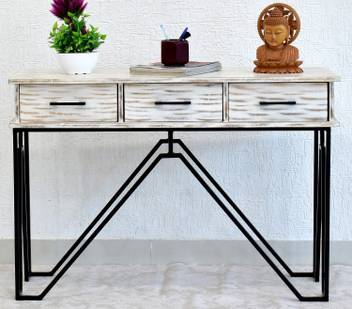 Samdecors Solid Wood 3 Drawer Casino Console Hall Table Rustic