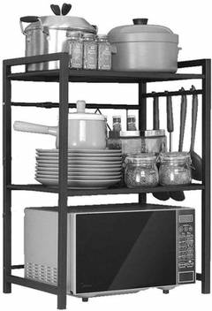 Buy Indian Decor 71501 Space Saving Storage Microwave Oven Shelf Shelves Wall Mounted Microwave Oven Rack Shelf Stainless Steel Kitchen Storage Organizer With Hooks White Online At Low Prices In India