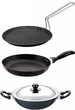 Hawkins Futura Non Stick Flat Tawa 30cm Fry Pan 26cm And Kadhai Deep Fry Pan 2 5 Litre With Lid Cookware Set Price In India Buy Hawkins Futura Non Stick Flat Tawa 30cm