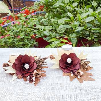 Golokadhaam Garden Greens Rose Diya Arrangement Designer Dry Flower Botanical Diya Candle Holders Traditional Eco Friendly Gifts For Diwali Other Festivals Puja Home Office Decoration Corporate Gifts Brown Colour Wooden 2 Cup Tealight Holder Set,Homemade Outdoor Birthday Party Decoration Ideas For Kids