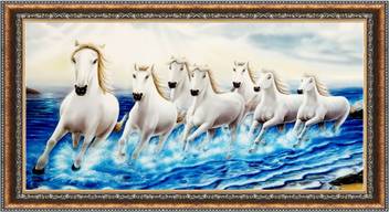 Catalogwala White Seven Horses Running On Water Vastu Wall Art