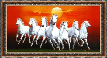 Catalogwala White Seven Horses Running One Direction Vastu Wall