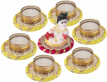Accessher Diwali Diya Tealight Candle Holder With Krishna Bal Gopal God Idol Decoration For Festival Aluminium Pack Of 7 Table Diya Set Price In India Buy Accessher Diwali Diya Tealight Candle