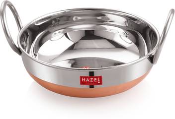 Hazel Alfa Premium Heavy Gauge Stainless Steel Kadai With Copper Bottom 1 8 Ltr Silver Copper Kadhai 23 Cm Price In India Buy Hazel Alfa Premium Heavy Gauge Stainless Steel Kadai