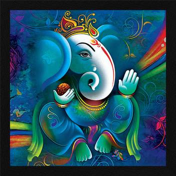 Artx Ganesh Ji Abstract Framed Painting Ink 13 Inch X 13 Inch