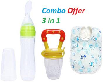 Manan Shopee Baby Food Feeder And Baby Fruit Nibbler Bib Combo