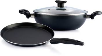 Vinod Hard Anodised Non Stick 2 Pc Cookware Set 24cm Deep Kadai 25cm Omni Tawa Induction Bottom Cookware Set Price In India Buy Vinod Hard Anodised Non Stick 2 Pc Cookware Set