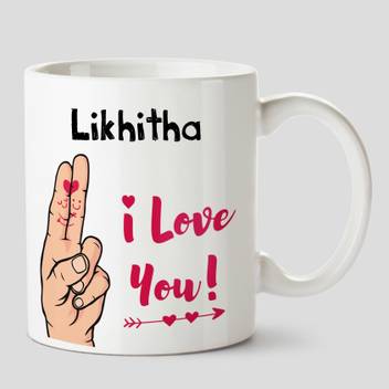 Jayaanu I Love You Likhitha Name Ceramic White Coffee 330 Ml