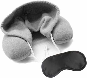 Aerostark 2in1 Velvet Hoodie Neck Pillow And Eye Mask Combo For