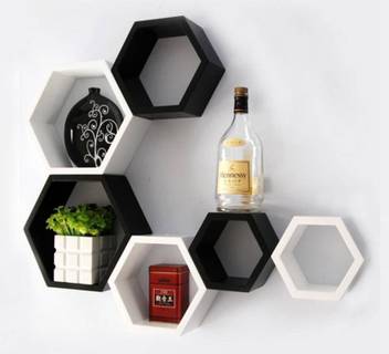 Maaz Handicrafts White Black Hexagon Shape Storage Wall Shelves Rack Set Of 6 Mdf Medium Density Fiber Wall Shelf Price In India Buy Maaz Handicrafts White Black Hexagon Shape Storage Wall