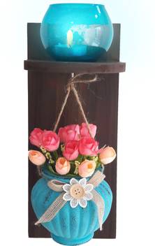 Tiedribbons Decorative Wood Wall Shelf With Flower Vase And Candle