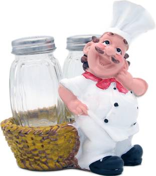 Ez Life Fat Chef Salt Pepper Shakers In Basket Condiment Set For