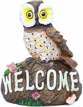Tied Ribbons Owl Welcome Sitting On Welcome Plate For Outdoor
