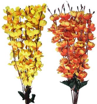 Blue Penguin Awesome Orange And Yellow Orchid Artificial Flower Blossom For The Home Garden Artificial Orchid Flowers Sticks Stem Bunch For Vase Vases 22 Inch Pack Of 2 Yellow Orange Orchids Artificial Flower Price