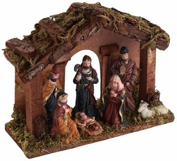 S K Bright Christmas Decoration Nativity Set Crib Assembled 18 Cm
