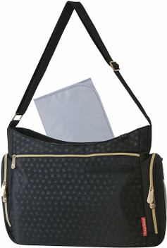 black diaper bag with gold zippers