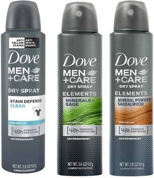 Dove Men Care Stain Defense Clean Talc Mineral Sandalwood And Elements Minerals Sage Antiperspirant Spray 150ml Each Pack Of 3 Deodorant Spray For Men Price In India Buy Dove