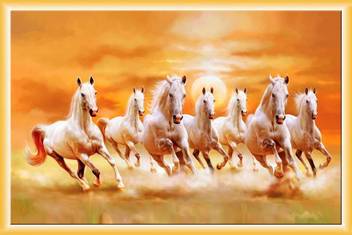 Vastu Poster White 7 Horse Vastu Painting Beautiful Seven Horse