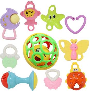 Fiddlerz 10 Pieces Baby Rattle Teethers Set Rattle Shaker
