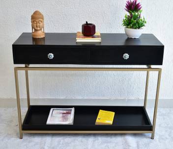 Samdecors Solid Wood 2 Drawer With Tray At Bottom Alex Console Hall Table Black With Golden Finish Iron Frame Metal Console Table Price In India Buy Samdecors Solid Wood 2 Drawer Position one behind the sectional to house a table lamp for illumination while curling up with a book. samdecors solid wood 2 drawer with tray at bottom alex console hall table black with golden finish iron frame metal console table