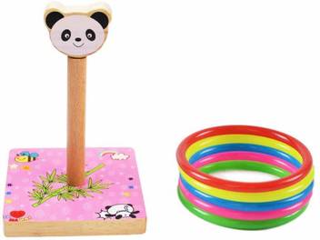 Tokriwala Wooden Ring Toss Fun Loop Throw Toy For Children Adults Indoor Outdoor Games With 5 Plastic Rings Wooden Ring Toss Fun Loop Throw Toy For Children