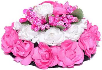 Priyaasi Pink And White Flower Artificial Hair Bun For Wedding And