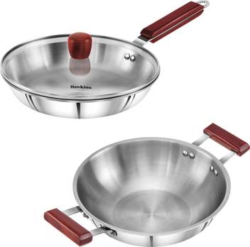 Hawkins Triply 3 Mm Extra Thick Stainless Steel Frying Pan 26 Cm With Lid And Kadhai 2 5 Ltr Without Lid Induction Bottom Cookware Set Price In India Buy Hawkins Triply 3 Mm