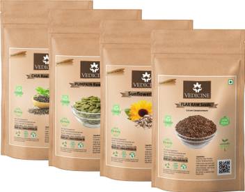 Vedicine Chia Pumpkin Sunflower Flax Seeds With Fiber Calcium And Omega 3 Rich Super Food For Weight Loss 100 Gram Each Seed Price In India Buy Vedicine Chia Pumpkin