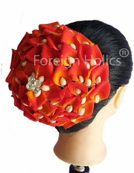 Foreign Holics Bridal Hair Gajra Orange Flowers For Bun Styling