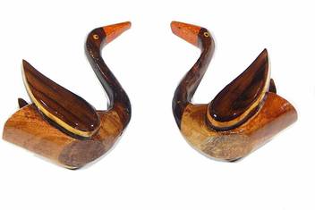 Zoltamulata Handcrafted Wooden Duck Pair Showpiece For Home Handcrafted Wooden Duck Pair Showpiece