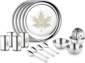 Jensons Pack Of 16 Stainless Steel Maple Leaf 16 Pcs Heavy Stainless Steel Dinner Set Dinner Set Price In India Buy Jensons Pack Of 16 Stainless Steel Maple Leaf 16 Pcs