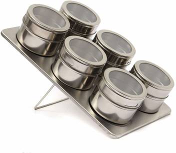 Nyalenterprise Magnetic Spice Storage Jar Tins Container With Rack Holder 6 Piece Spice Set Stainless Steel 1 Piece Spice Set Price In India Buy Nyalenterprise Magnetic Spice Storage Jar Tins Container