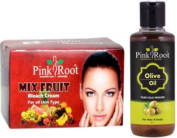 Pink Root Mix Fruit Bleach Cream 250gm With Olive Hair Oil 100ml