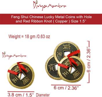 Divyamantra Feng Shui Chinese Lucky Fortune I Ching Dragon Coin Ornaments Wealth Charm Amulet Three Bronze